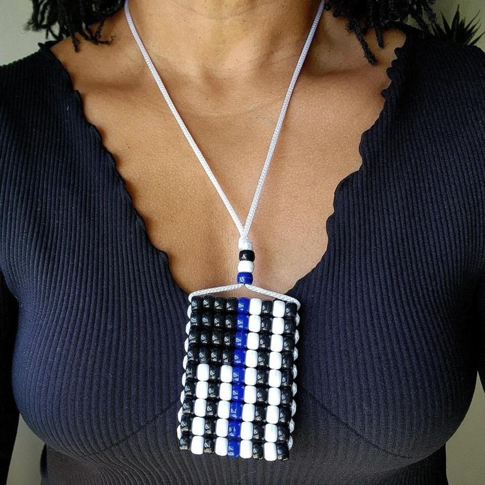 Thin Blue Line Flag Car Mirror Danglers . Mini Beaded US Police‎ Flag.